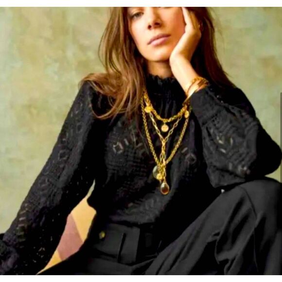 Sezane Shona Organic Cotton Lace Blouse In Black Size 42 (US 10) - Picture 1 of 4